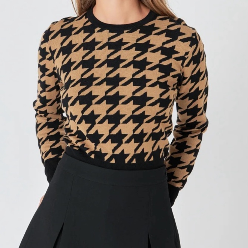 Endless Rose Black and Tan Houndstooth Kint Sweater Women's  XS